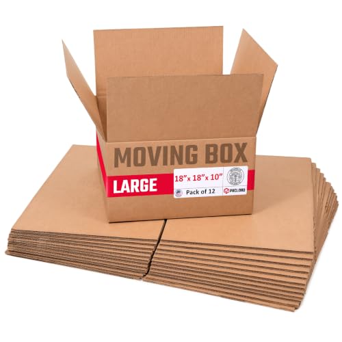 Large Moving Cardboard Boxes 18"L x 18"W x 10"H (Pack of 12) - USA-Made Packing Boxes for Moving, Shipping, or Storage - USPS, UPS, FedEx Approved - Professional Packing Supplies - color: Pack of 12, size: Large 18x18x10"