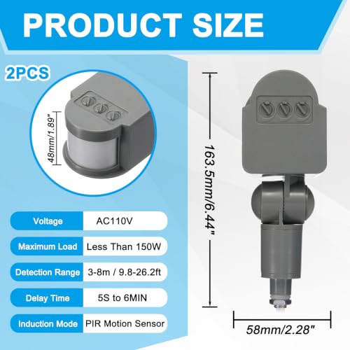Outdoor Motion Sensor, 2Pcs Infrared PIR Motion Detector - Grey - color: Grey, size: 0.4" Hole