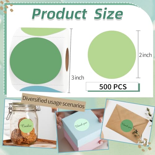 Thermal Label,2 Inch Green Gradient Round Thermal Printer Stickers,Self-Adhesive Round Direct Thermal Labels,Thermal Stickers for DIY Logo Design,Name Tag (500 Labels/1 Roll) - color: Green Gradient, size: 2 inches