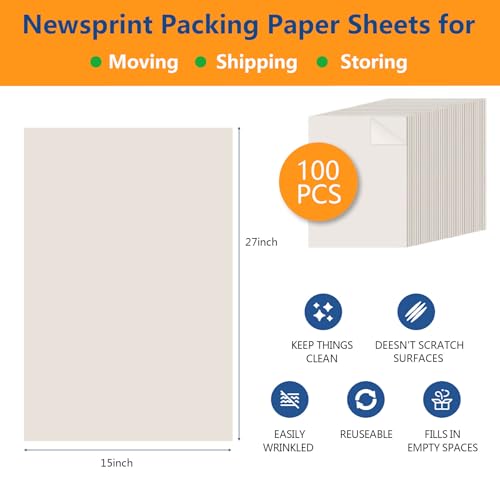 100 Sheets 27”x15” Packing Paper Sheet for Moving Shipping Wrapping Packing Box Newsprint Paper Moving Paper Moving Supplies Protecting Fragile Items Glass China Dishes Packing (100SHEETS) - style: 100SHEETS