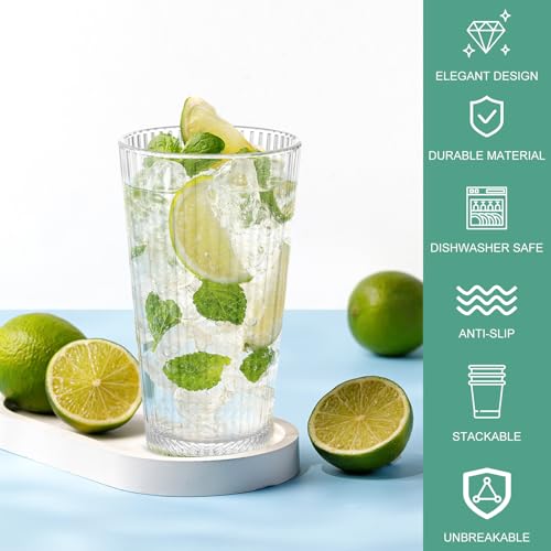 Topsky 20-ounce Plastic Water Tumblers | Set of 4 Transparent Unbreakable Drinking Glasses Clear Acrylic Reusable Juice Wine Cups for Home Picnic Party, Dishwasher Safe, Stackable (Transparent) - color: Clear 20oz
