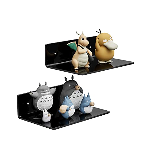Sezanrpt 9 Inches Acrylic Wall Shelves 2 Pack, Floating Shelf for Wall Mounting, Acrylic Display Ledges for Funko Pop Figures, Home Décor, Living Room, Gaming Room, Plants(9 inch, Black) - color: Black, size: 9 Inch