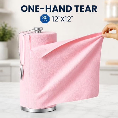 Veco Microfiber Cleaning Cloth Roll with Holder 80 PCS, 12" x 12" Pink - color: Pink-st