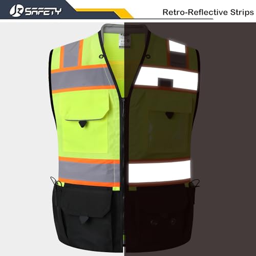 JKSafety Hi-Vis Unisex Surveyor Safety Vest Heavy Duty PPE Inner Pockets ANSI/ISEA Compliant - color: 188-yellowblack, size: Small