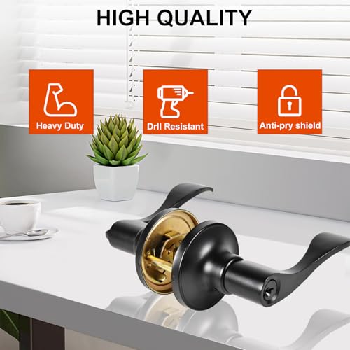 High-Security Stainless Steel Door Lever with Lock and Key(Black) - color: 8300-Black