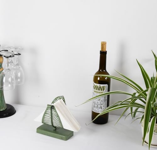 OwlGift Freestanding Modern Napkin Holder with Leaf Design, Tabletop Tissue Dispenser, Napkin Storage Organizer – Rustic Green - color: Rustic Green