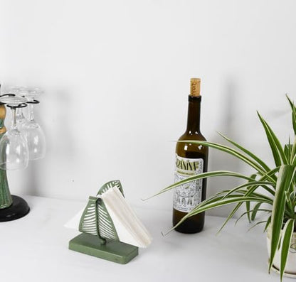 OwlGift Freestanding Modern Napkin Holder with Leaf Design, Tabletop Tissue Dispenser, Napkin Storage Organizer – Rustic Green - color: Rustic Green