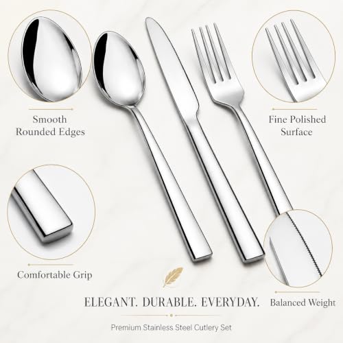 24-Piece Stainless Steel Silverware Set for 8, Mirror Polished Flatware Set Includes 8 Dinner Knives, 8 Dinner Forks & 8 Dinner Spoons, Dishwasher Safe Cutlery Set for Home Kitchen Restaurant - size: 7.9-9.1inches silverware set 24P