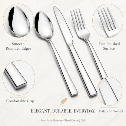 24-Piece Stainless Steel Silverware Set for 8, Mirror Polished Flatware Set Includes 8 Dinner Knives, 8 Dinner Forks & 8 Dinner Spoons, Dishwasher Safe Cutlery Set for Home Kitchen Restaurant - size: 7.9-9.1inches silverware set 24P