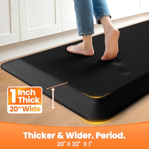 1-Inch Thick Anti-Fatigue Mat for Kitchen and Standing Desk, 20"x32", Black - color: Black, size: 32"L x 20"W x 1"Th