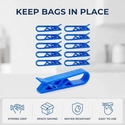 10Pcs Blue Plastic Kitchen Garbage Bin Clip, Set of Bag Clips Anti-Slip Fixation Clamp Trash, Recycling and Compost for Trash Cans and Garbage Bins Janitorial Sanitation Supplies