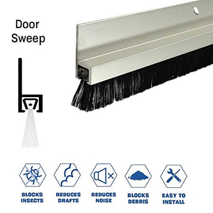 Clear Anodized Aluminum Door Bottom Sweep with 5/8'' Nylon Brush (72918CA), SMS #6 x 1/2'' Supplied, (5/16'' W x 1'' H x 36'' L) - color: Aluminum, size: 36 in.