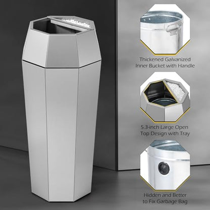 Dyna-Living Commercial Trash Can Large Stainless Steel Garbage Can with Lid