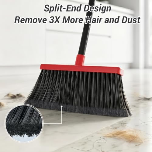 Broom with Dustpan Set for Pet Hair & Dust Cleanup, Red & Gray - color: Red & Gray
