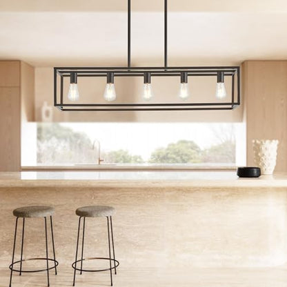 Kitchen Light Fixtures Farmhouse Rectangle Chandeliers Dining Room Light for Dining Rooms, Light Fixture Matte Oil Rubbed Bronze 5-Light Industrial Pendant Lighting - color: Oil-Rubbed Bronze, size: 5 Lights