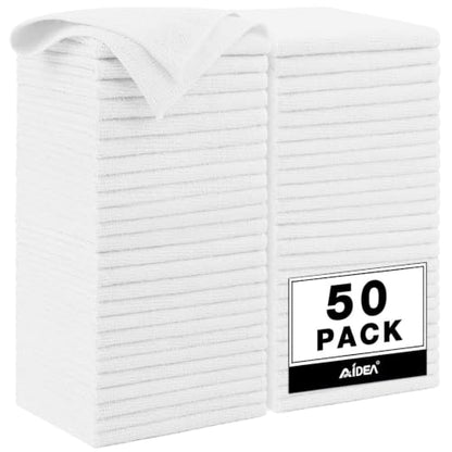 AIDEA White Microfiber Cleaning Cloth 50PK, Cleaning Rags 12×12" - color: White, size: 50PK