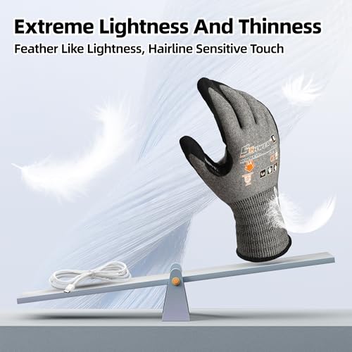 Schwer A4 AIR-SKIN Cut Resistant Work Gloves, Ultra Lightweight, AR5918, L - color: Gray, size: Large