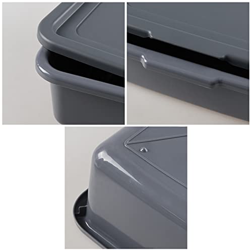 3-Pack 13 L Plastic Commercial Tote Box with Lid, Bus Tubs, Gray - color: gray, size: 13 L