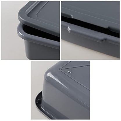 3-Pack 13 L Plastic Commercial Tote Box with Lid, Bus Tubs, Gray - color: gray, size: 13 L