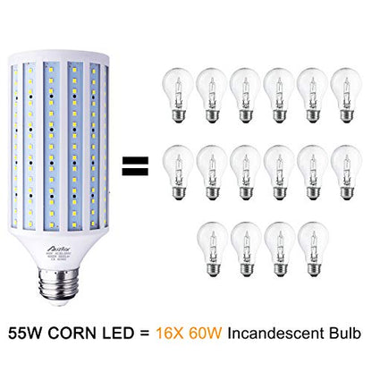 55W LED Corn Light Bulb (E39 Large Mogul Base) 5500Lm 6000K Cool White Daylight, for Metal Halide HID HPS Replacement Garage Parking Lot High Bay Warehouse Street Lamp Lighting 85V-265V