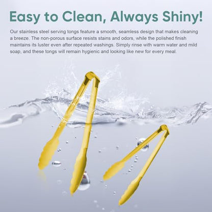 Gold Tongs for Serving Food, XEVOM 12 Pack, 9-Inch Stainless Steel - color: Gold, size: 9inch