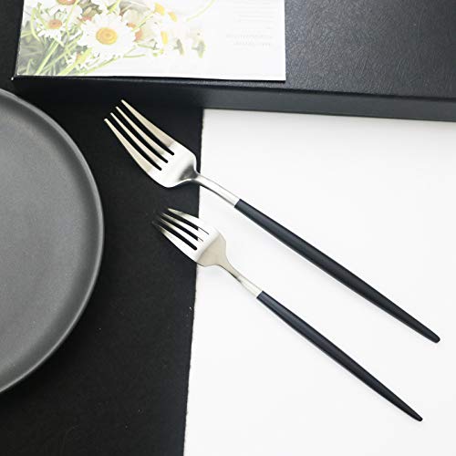 JASHII 18/10 Black Handle Flatware Silver Silverware Set 304 Stainless Steel Flatware Cutlery Set| 24-Piece Adaline Royal Modern Satin Finish| BEST Birthday Wedding Gift (Black Handle Silver 4 Sets) - color: Black/Silver, size: Service for 4