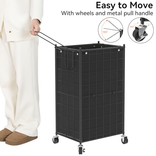 WOWLIVE Rolling Laundry Basket, Metal Wire Frame Laundry Hamper with Wheels - color: Black, size: 100l