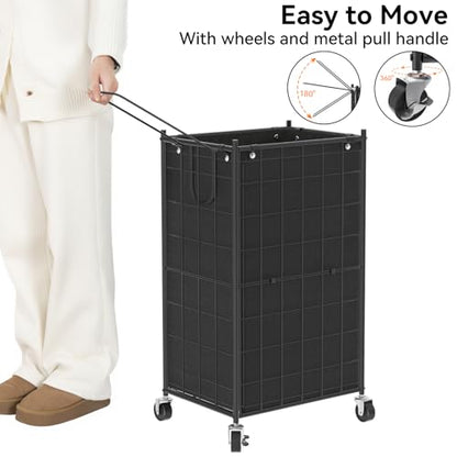 WOWLIVE Rolling Laundry Basket, Metal Wire Frame Laundry Hamper with Wheels - color: Black, size: 100l