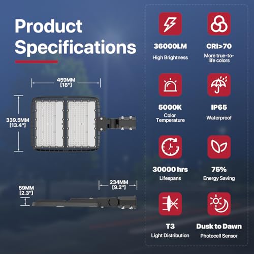 Kifflux 300W LED Parking Lot Light Slip Fitter Mount Dusk to Dawn Photocell - size: 300watt 1pack