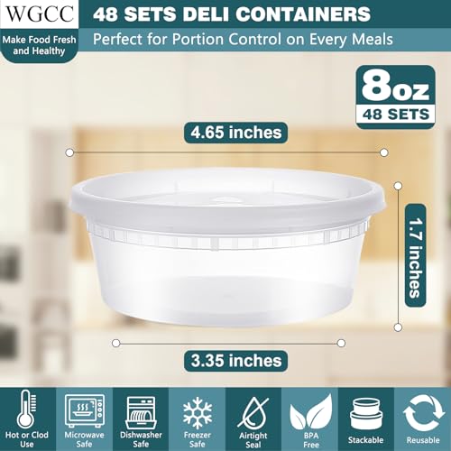 Deli Containers with Lids 8oz- Disposable Soup Containers with Lids 48 Sets - Plastic Container with Lid, Food Container with Leakproof, BPA Free/Microwave/Freezer/Dishwasher Safe - size: 8oz-48pc