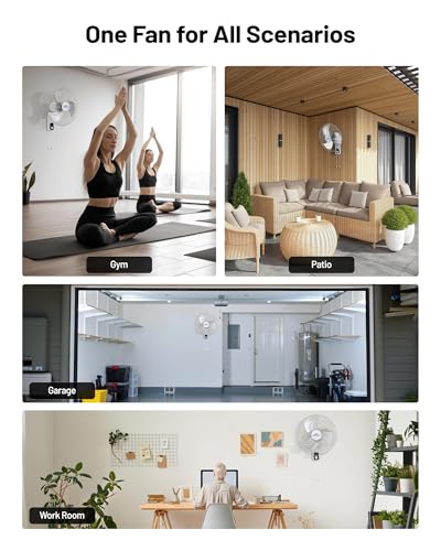 iLiving Glow Oscillating Wall Mount Fan with Adjustable Tilt, 18-inch, 3 Speed, Metal Grille and Blade, 90 Degree Oscillation, Airflow 1650CFM, Ideal for Home, Bedroom, Gym & Office, Greenhouse - size: 18 In