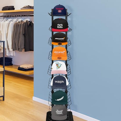 Hat Display 8 Tier, Hat Rack Stand Up to 70 Caps, Metal Hat Stands for Multiple Hats, Commercial Retail Hats Display, Upgrade Black - color: Black