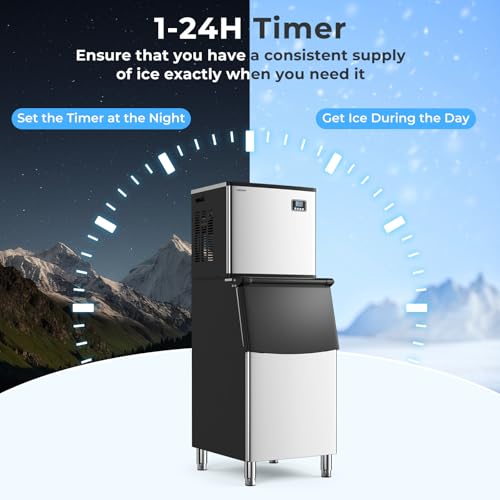COSTWAY Commercial Ice Maker Machine 418 LBS/24H with 200 LBS Storage Bin, 192PCS Ice Cubes in 11-20 Mins, ETL Approved Industrial Ice Machine with Auto Self-Cleaning for Restaurant Bar Cafe