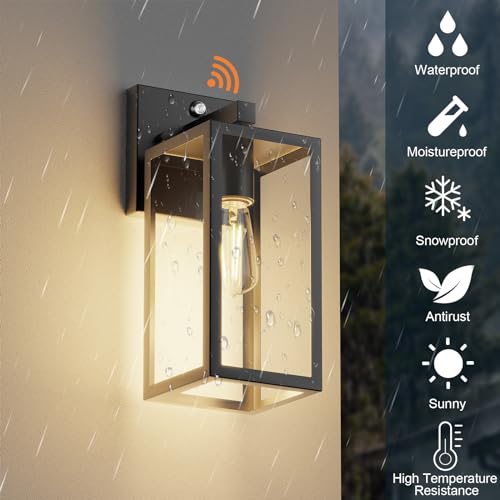 Kalium Dusk to Dawn Porch Outdoor Light, Wall Light Fixtures Waterproof Exterior Wall Sconce Light Fixture with E26 Base for Patio Entryway Hallway (Bulb not Included) - color: Black-12.44in 1PCS, size: Dusk to Dawn