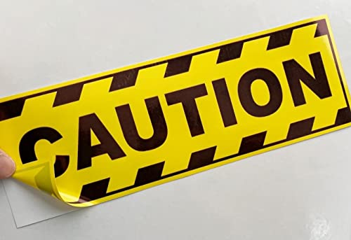 Outdoor/Indoor (2 Pack) 9.8" x 3.3" - Caution - Notice Warning Sign Back Self Adhesive Yellow Vinyl Decal Label Sticker