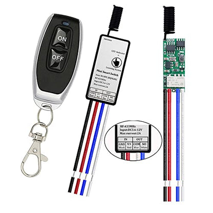 Smart Home 433MHz Universal Mini Wireless RF Remote Control Switch DC 5V 6V 9V 12V Electromagnetic Lock Fingerprint Lock Relay Output Control Module (Latching-1 Switch)