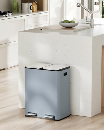 Arlopu 16Gal Dual Trash Can w/2 Built-in Box for Odor Control - color: Haze Blue