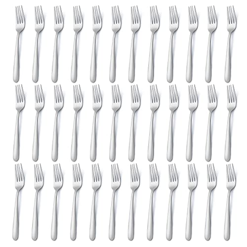 Pleafind 36-Piece Dinner Forks Set (8 inch), Stainless Steel Forks Silverware, Mirror Polished Fork Set, Small Forks for Home, Kitchen, Restaurant, Dishwasher Safe - color: Light Silver