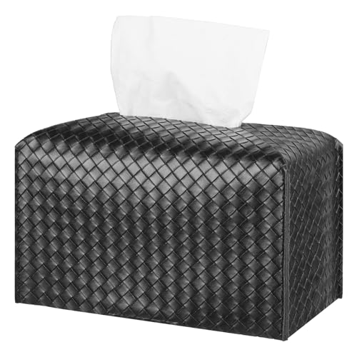 Tissue Box Cover Square Leather Facial Paper Holder, Black - color: Black, size: rectangle