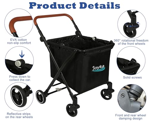 Foldable Shopping Cart 85 Liters Grocery Cart with Cooler Bag Utility Cart Shopping Trolleys with Larger Capacity Rolling Front Swivel Wheels Adjustable for Office Picnic Groceries Laundry - size: 85 Liters + cooler bag light blue