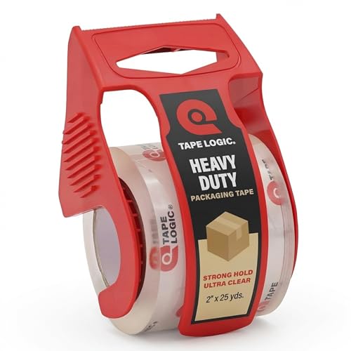 Tape Logic Heavy Duty Packing Tape with Dispenser (1 Pack) – 2.6 Mil Thick Clear Shipping Tape, 2 in x 25 yd – Strong Industrial Adhesive for Moving Boxes, Mailing, & Shipping Packaging - size: 1 Roll