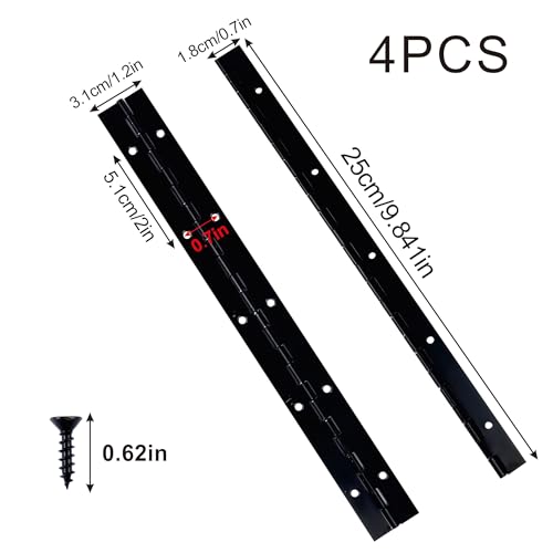 4Pack 10" Piano Hinges for Cabinet Heavy Duty Continuous 10inch 304 Stainless Steel Long Hinge for Door DIY Wood Craft Box(Black) - size: 10"(Black,4PCS)