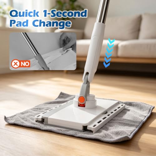 Masthome Hands Free Snap Grip Clamp Flat Mop. Includes 2 Microfiber Cloths - color: Large White Orange