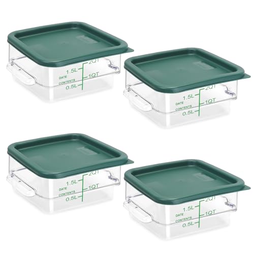 4 Pack Food Storage Containers with Green Lids, 2.0 Qt - Square, Clear, Polycarbonate, for Restaurant Commercial Kitchen and Home party - color: 2.0 Qt-Green Lids