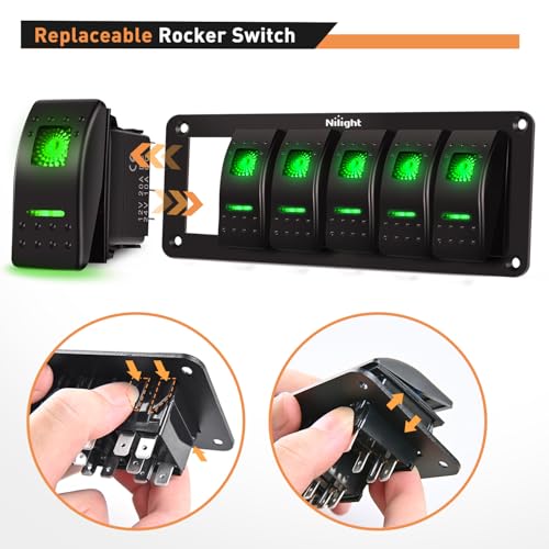 Nilight 6 Gang Rocker Switch Panel SPST On Off 5PIN Electrical Toggle Green - color: Green, size: 6 Gang