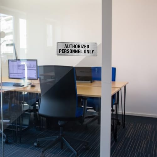 EVQ Authorized Personnel Only Sign Aluminum Metal Silver 9 x 3 Inch 4 Pack - color: Authorized Personnel ff Only