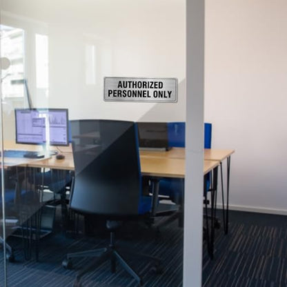 EVQ Authorized Personnel Only Sign Aluminum Metal Silver 9 x 3 Inch 4 Pack - color: Authorized Personnel ff Only