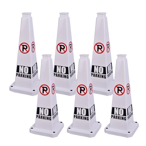 28" White Safety Cones 6-Pack with Rubber Base - color: White, size: 28"