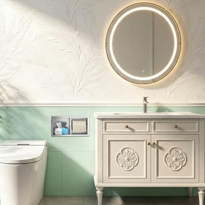 Dual Roll Toilet Paper Holder, Recessed Toilet Tissue Holder - color: Brushed