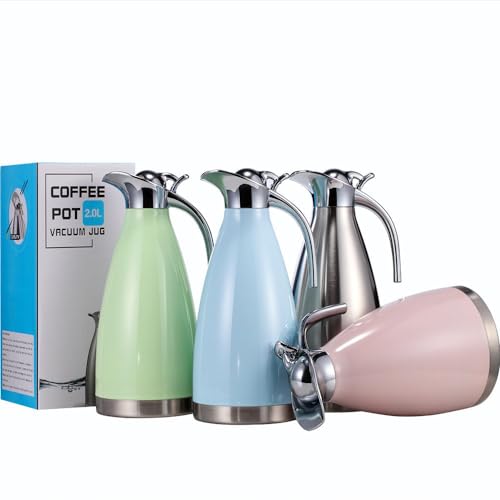 Sumerflos 68 Oz Stainless Steel Coffee Thermal Carafe/Double Walled Vacuum Thermos Insulated / 12 Hour Heat Retention / 2 Liters (Blue) - color: Blue